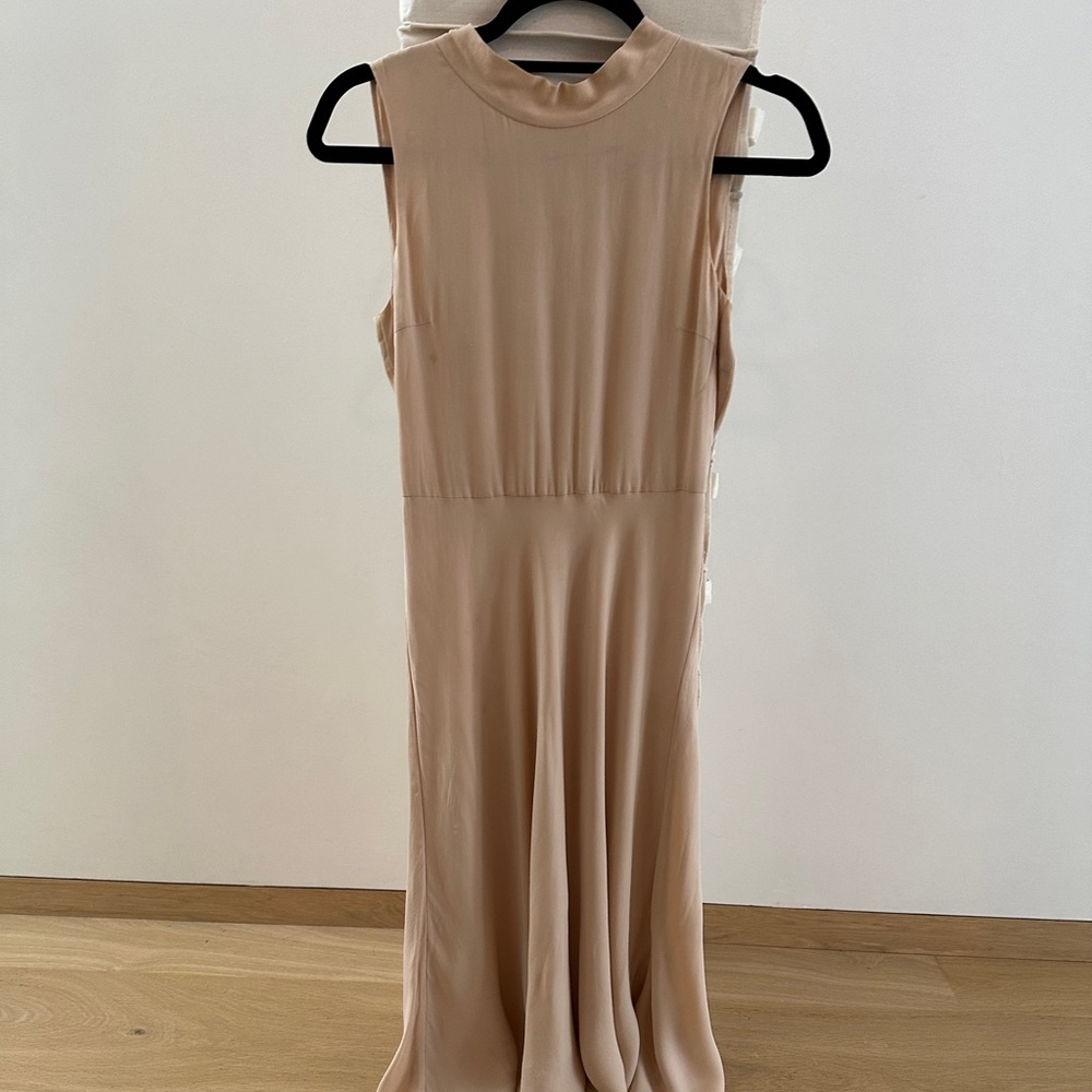 Theory blush silk mock neck dress